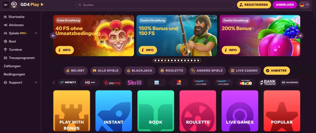 Gdfplay Casino – Willkommensbonus 15€ gratis + 40x Multiplikator, jetzt spielen